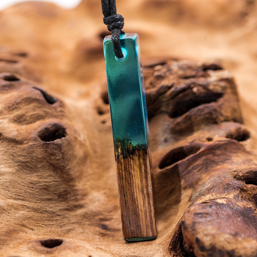 Blue Stick Teal - Herz Epoxid Kristall Holz Kristall Holzschmuck aus Naturholz